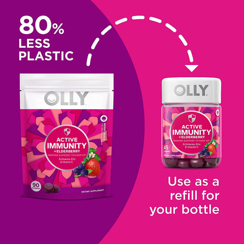 OLLY Immunity Gummy, Immune Support, Elderberry, Zinc, Vitamin C, Supplement, Berry - 90 Count